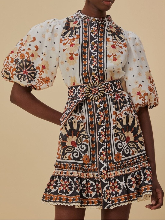 FARM Rio Dresses & Skirts - NWT FARM Rio Flower Fan Tapestry Off-White Mini Dress Size M